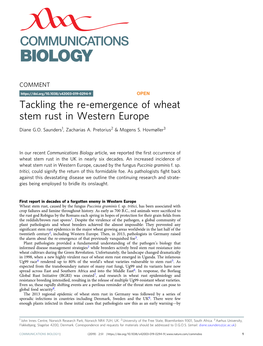 Tackling the Re-Emergence of Wheat Stem Rust in Western Europe