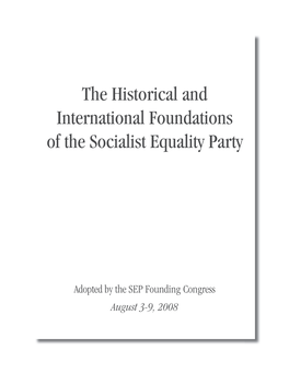 The Historical and International Foundations of the Socialist Equality Party