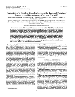 Formation of a Covalent Complex Between the Terminal Protein of Pneumococcal Bacteriophage Cp-1 and 5'-Damp PEDRO GARCIA,' JOSE M