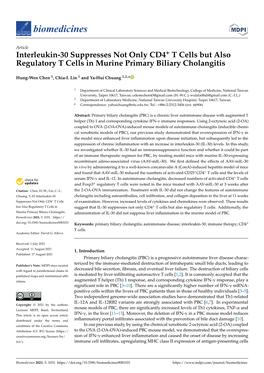 Interleukin-30 Suppresses Not Only CD4+ T Cells but Also Regulatory T Cells in Murine Primary Biliary Cholangitis