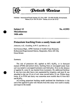 Potassium Leaching from a Sandy Loam Soil Johnston, A.E., Goulding, K