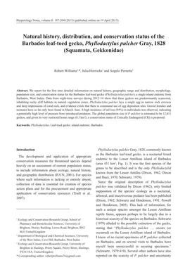 Natural History, Distribution, and Conservation Status of the Barbados Leaf-Toed Gecko, Phyllodactylus Pulcher Gray, 1828 (Squamata, Gekkonidae)