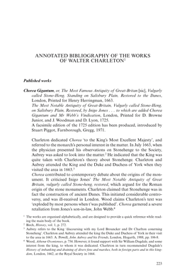 Annotated Bibliography of the Works of Walter Charleton1