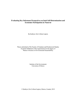 Evaluating Key Informant Perspectives on Inuit Self-Determination and Economic Participation in Nunavut