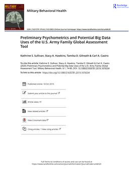 Preliminary Psychometrics and Potential Big Data Uses of the U.S. Army Family Global Assessment Tool