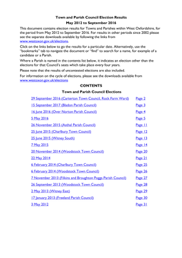 Parish and Town Council Election Results May 2012 to September 2016