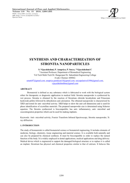 Synthesis and Characterization of Strontia Nanoparticles