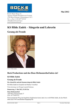 Newsletter Hilde Zadek