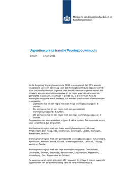 Urgentiescore Woningbouwimpuls 12 Juli 2021