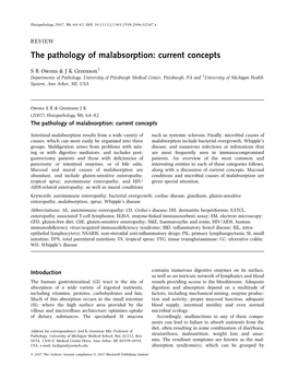 The Pathology of Malabsorption: Current Concepts