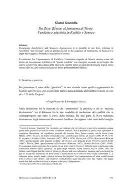 Da Zeuž Xevn Iož Al Fantasma Di Tieste. Vendetta E Giustizia in Eschilo E Seneca