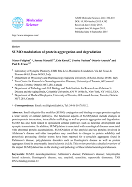 SUMO Modulation of Protein Aggregation and Degradation