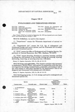 DEPARTMENT of NATURAL RESOURCES 315 Chapter NR 27