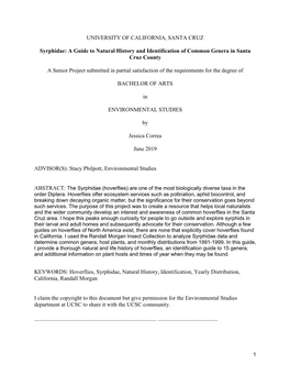 Field Guide to Local Species in the Syrphidae