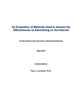 An Evaluation of Methods Used to Assess the Effectiveness of Advertising on the Internet