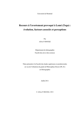 Togo) : Évolution, Facteurs Associés Et Perceptions