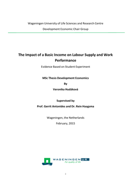 The Impact of a Basic Income on Labour Supply and Work Performance Evidence Based on Student Experiment