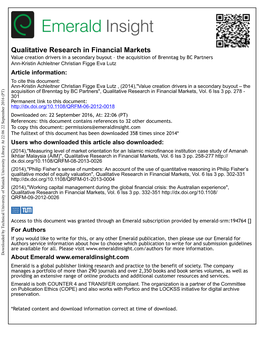 Value Creation Drivers in a Secondary Buyout – The