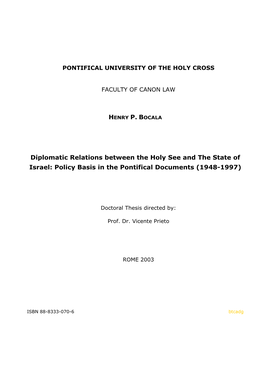 Btcadg H. Bocala, Diplomatic Relations Between the Holy See and the State of Israel