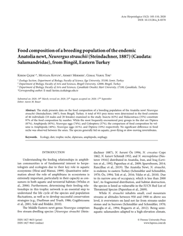 Food Composition of a Breeding Population of the Endemic Anatolia Newt, Neurergus Strauchii (Steindachner, 1887) (Caudata: Salamandridae), from Bingöl, Eastern Turkey