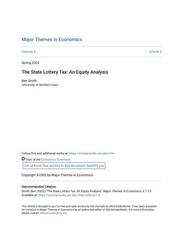 The State Lottery Tax: an Equity Analysis