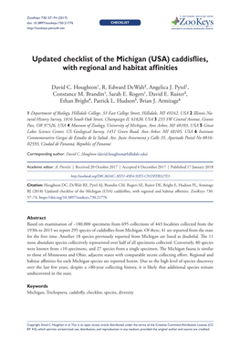 Updated Checklist of the Michigan (USA) Caddisflies, with Regional and Habitat Affinities