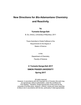 New Directions for Bis-Adamantane Chemistry and Reactivity