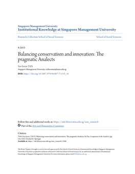 The Pragmatic Analects Sor-Hoon TAN Singapore Management University, Sorhoontan@Smu.Edu.Sg DOI