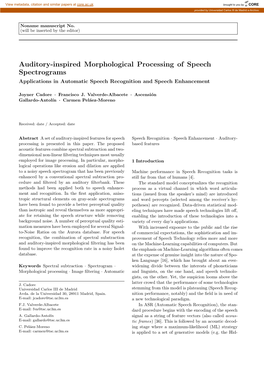 Auditory-Inspired Morphological Processing of Speech Spectrograms Applications in Automatic Speech Recognition and Speech Enhancement