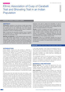 Ethnic Association of Cusp of Carabelli Trait and Shoveling Trait in an Indian Dentistry Section Population