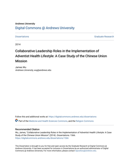 Collaborative Leadership Roles in the Implementation of Adventist Health Lifestyle: a Case Study of the Chinese Union Mission