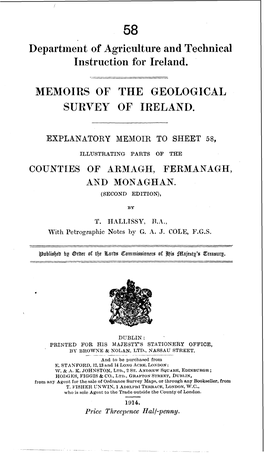 Explanatory Memoir to Accompany Sheet 58 of the Maps of the Geological Survey of Ireland, Illustrating Parts of the Counties Of