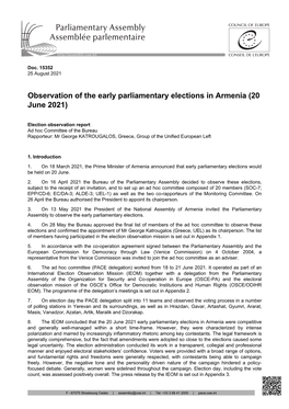 Observation of the Early Parliamentary Elections in Armenia (20 June 2021)