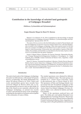 Contribution to the Knowledge of Selected Land Gastropods of Galápagos (Ecuador)