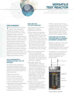 VERSATILE TEST REACTOR Experimental Capabilities: Driving Nuclear Innovation