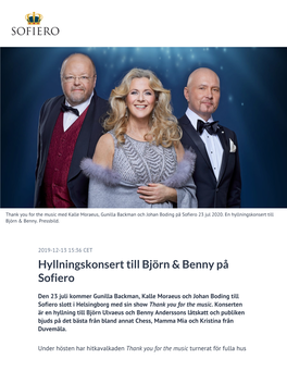 Hyllningskonsert Till Björn & Benny På Sofiero