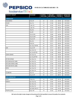 FY20 Pepsi Bottle and Can Pricing