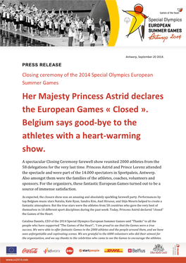 Her Majesty Princess Astrid Declares the European Games « Closed »