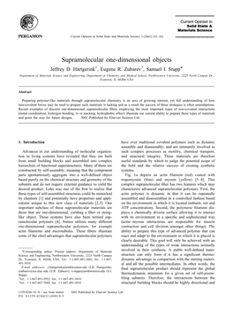 Supramolecular One-Dimensional Objects Jeffrey D