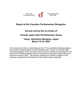 Report of the Canadian Parliamentary Delegation Annual Visit by The