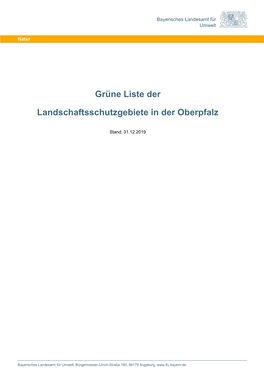 Grüne Liste Der Landschaftsschutzgebiete in Der Oberpfalz