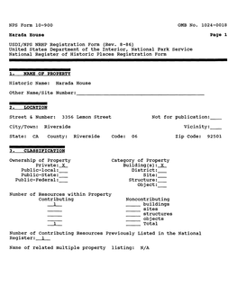 United States Department of the Interior, National Park Service National Register of Historic Places Registration Form Historic