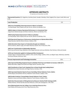 APPROVED ABSTRACTS (75 Abstracts As of December 16, 2019)