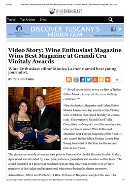 Wine Enthusiast Magazine Wins Best Magazine at Grandi Cru Vinitaly Awards - Wine Enthusiast Magazine - April 2010