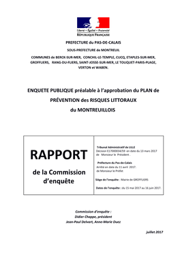 RAPPORT Préfecture Du Pas-De-Calais Arrêté En Date Du 11 Avril 2017