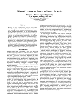 Effects of Presentation Format on Memory for Order