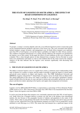 The State of Logistics in South Africa: the Effect of Road Conditions on Logistics