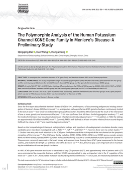 The Polymorphic Analysis of the Human Potassium Channel KCNE Gene Family in Meniere’S Disease-A Preliminary Study