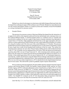 1- Tropical Cyclone Report Hurricane Michael 17-19 October 2000 Stacy R. Stewart National Hurricane Center 20 November 2000