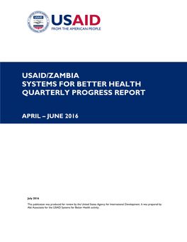 Usaid/Zambia Systems for Better Health Quarterly Progress Report